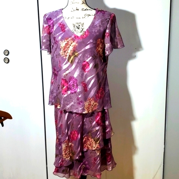 R & M Richard's Purple Floral Skirt & Blouse Set Ruffle Vintage Sz.16 - Picture 1 of 7
